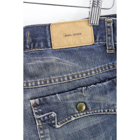 Zara Flare Jeans Mens Blue Denim Straight Medium Washed Designer Size 44 - Picture 8 of 12